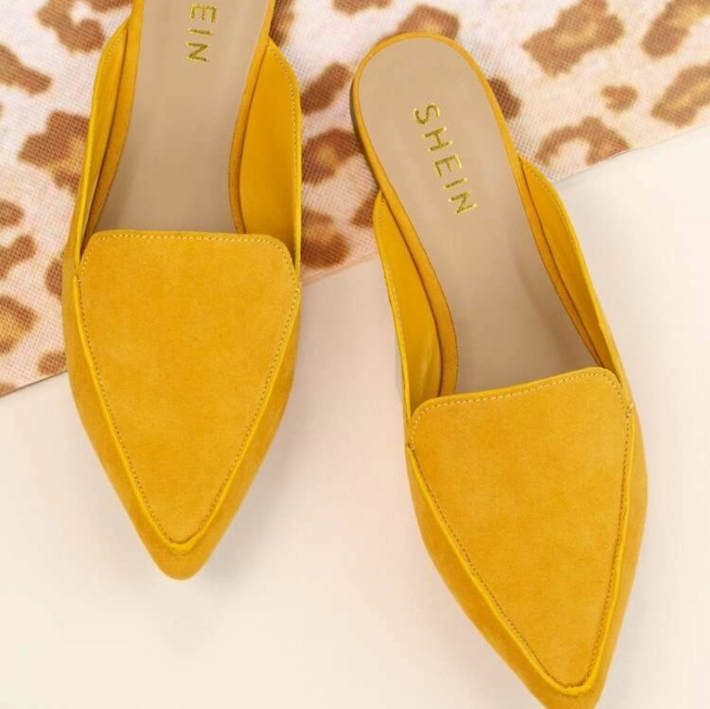 Faux Suede Pointy Toe Loafer Mules